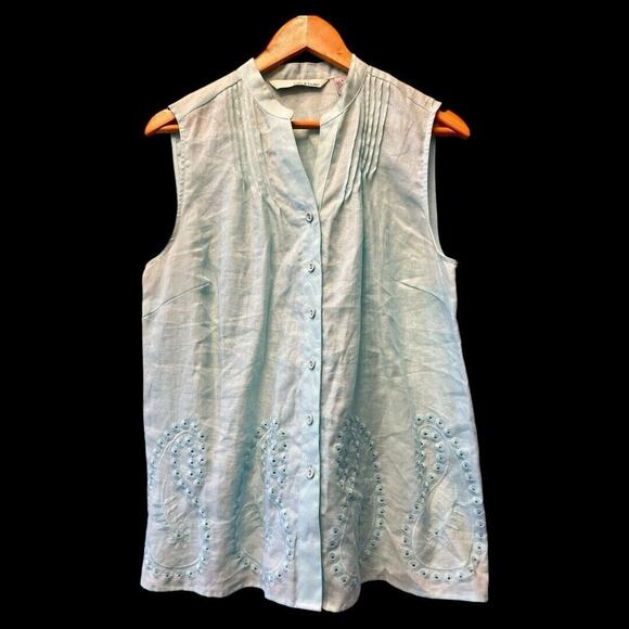 LUCY & LAUREL Linen boho Hippie Dainty Preppy Party Size Large‎ Top - Picture 2 of 11